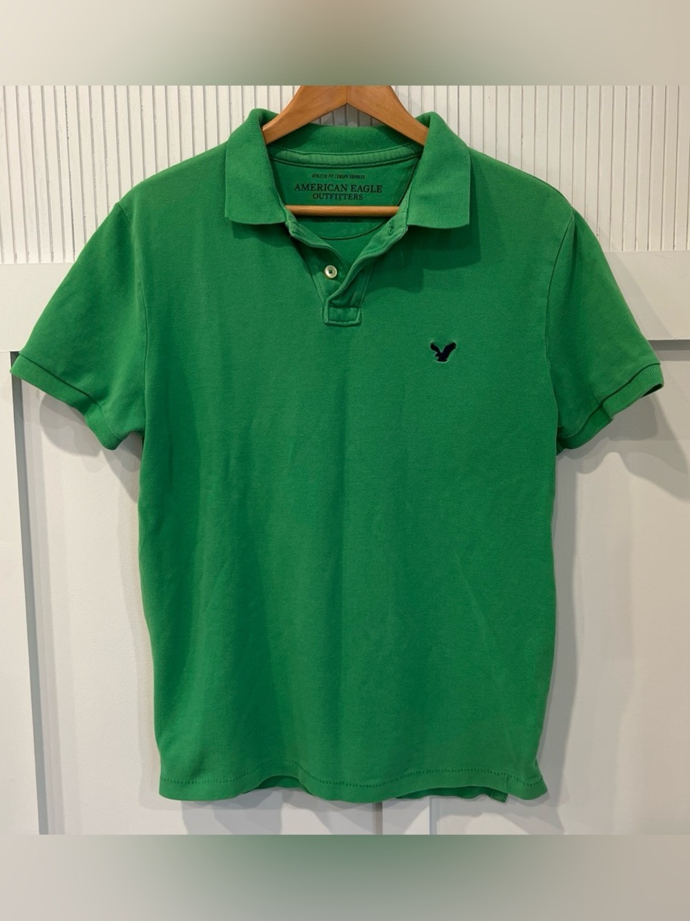 American Eagle Outfitters Green Short-Sleeve Polo with Embroidered Logo
